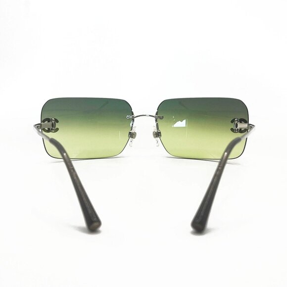 💚 RARE Chanel Vintage Sunglasses Rhinestone CC Logo Rimless Gradient Green Tint - Picture 4 of 11